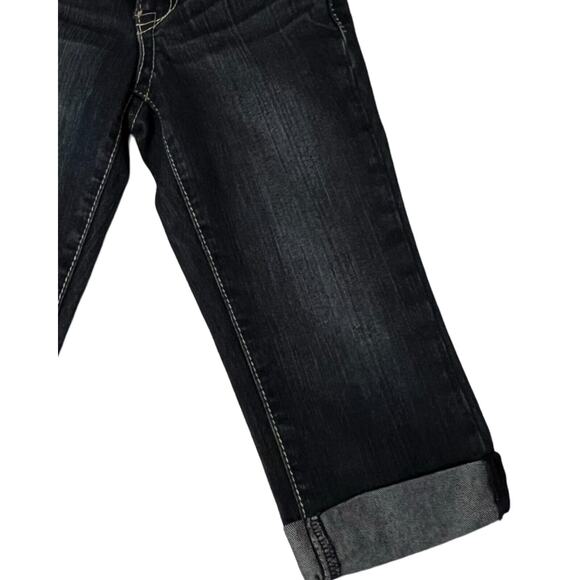Justice Jeans Girls Size 8S Dark Wash Cuffed Hem Pockets Logo Snap Close - Picture 3 of 8